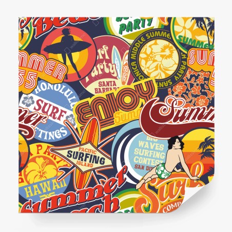 Fotomural collage retro de surf y playa – Pixers®