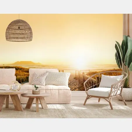 Fotomural atardecer dorado en la playa cerca de Table Mountain – Pixers®