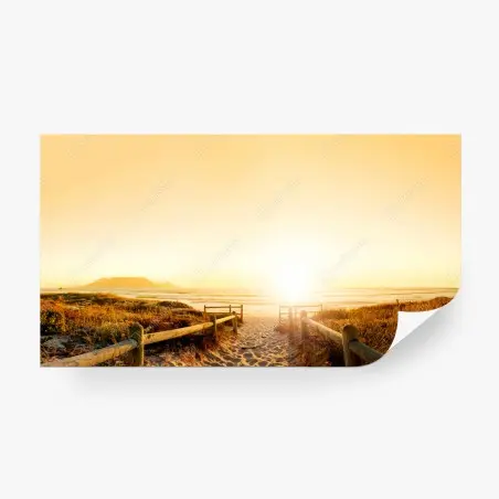 Fotomural atardecer dorado en la playa cerca de Table Mountain – Pixers®