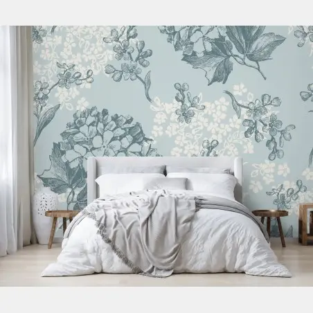 Fotomural estampado botánico de hortensias en tonos azules – Pixers®