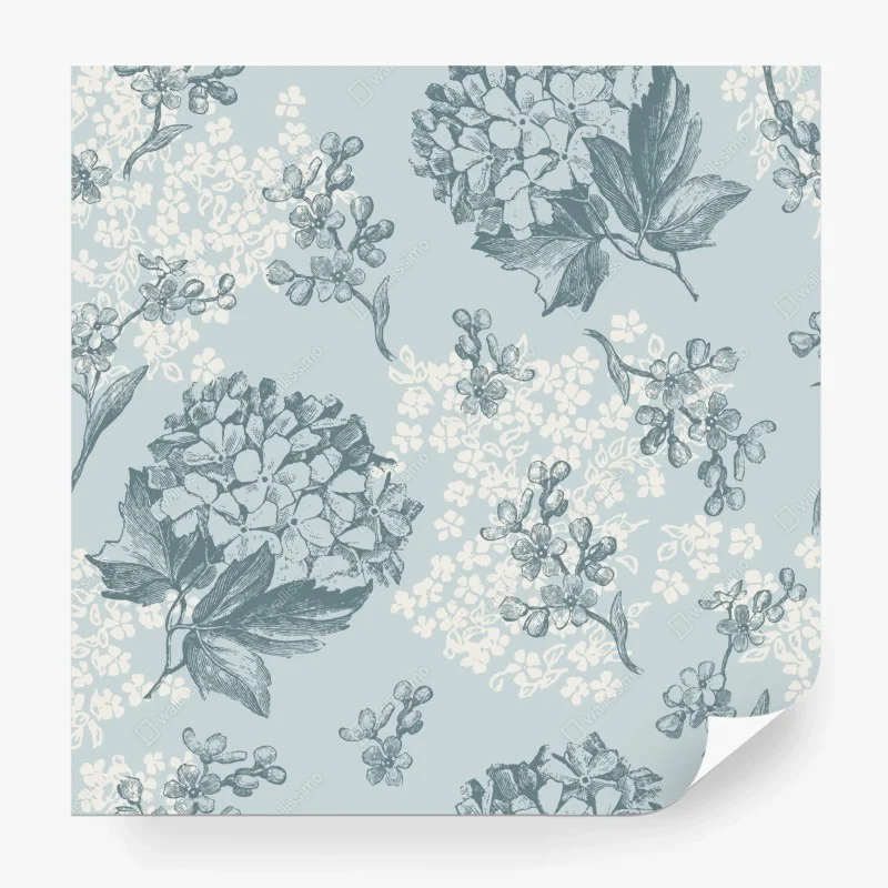 Fotomural estampado botánico de hortensias en tonos azules