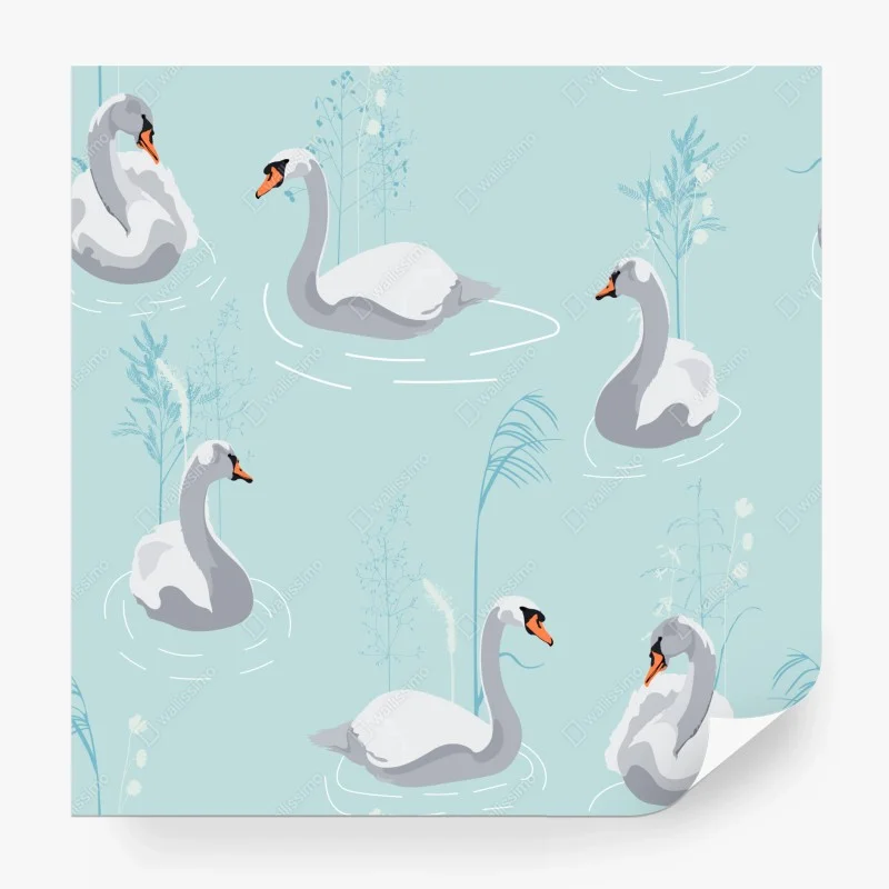 Fotomural cisnes en estanque azul pastel