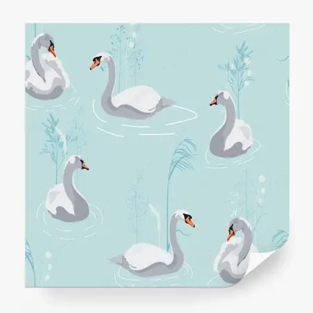 Fotomural cisnes en estanque azul pastel – Pixers®