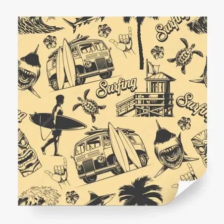Fotomural diseño retro de surf y vida playera – Pixers®