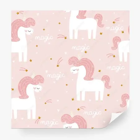 Fotomural diseño de unicornios rosas y estrellas doradas – Pixers®