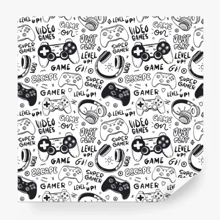 Fotomural patrón de videojuegos en estilo doodle blanco y negro – Pixers®