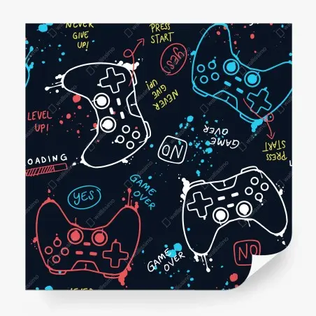Fotomural patrón gamer en colores neón sobre fondo oscuro – Pixers®