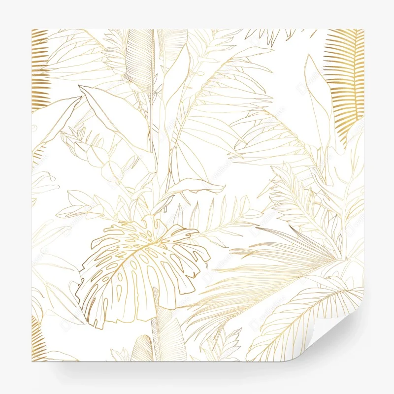 Fotomural diseño botánico dorado sobre blanco