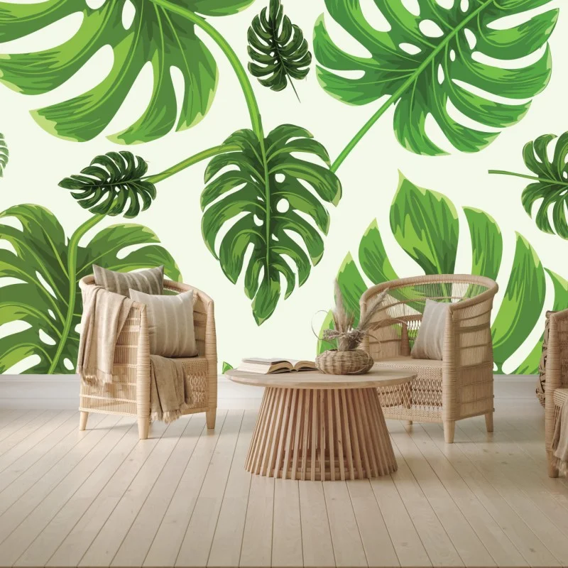 Fotomural diseño tropical de hojas de monstera