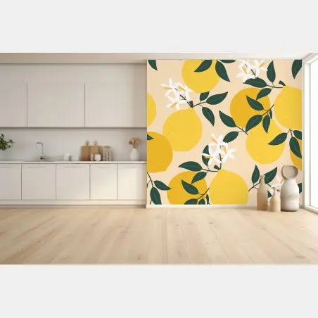 Fotomural diseño de limones y flores sobre fondo suave – Pixers®