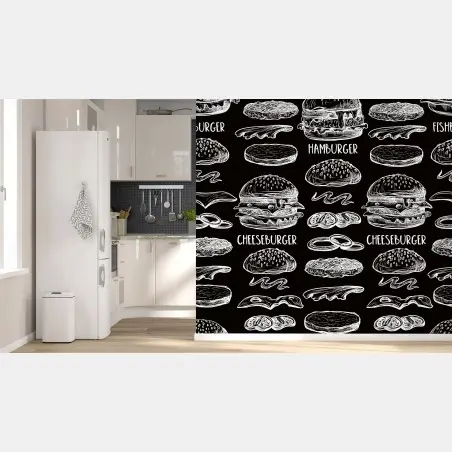 Fotomural patrón de hamburguesas estilo pizarra – Pixers®