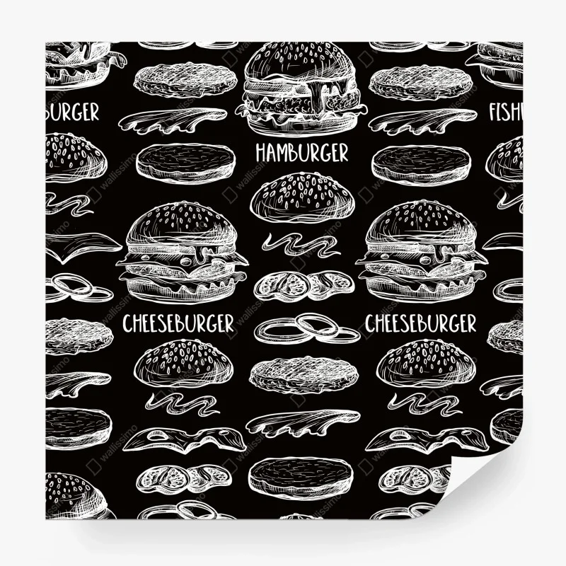 Fotomural patrón de hamburguesas estilo pizarra
