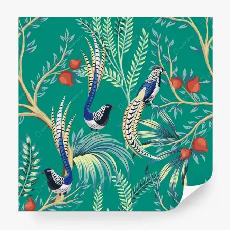 Fotomural estampado tropical con faisanes y granadas – Pixers®