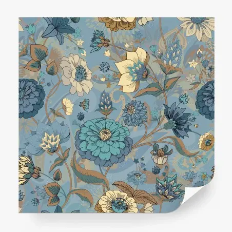 Fotomural patrón floral vintage en tonos azules y turquesa – Pixers®