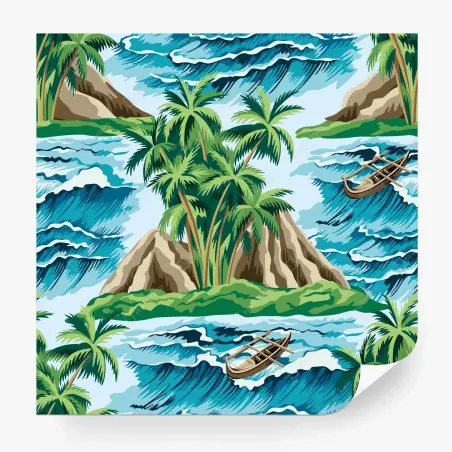 Fotomural paisaje tropical con palmeras y olas – Pixers®