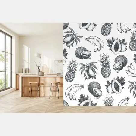 Fotomural patrón de frutas tropicales en estilo boceto – Pixers®
