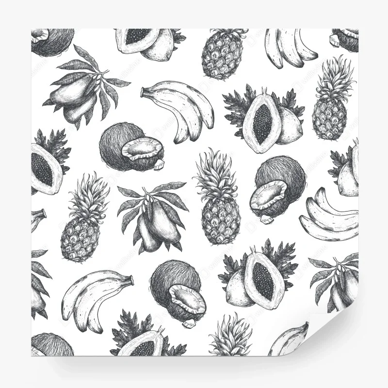 Fotomural patrón de frutas tropicales en estilo boceto