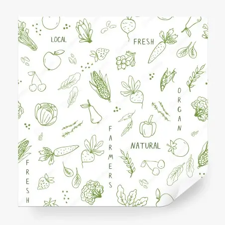 Fotomural diseño orgánico de frutas y verduras en trazos verdes – Pixers®