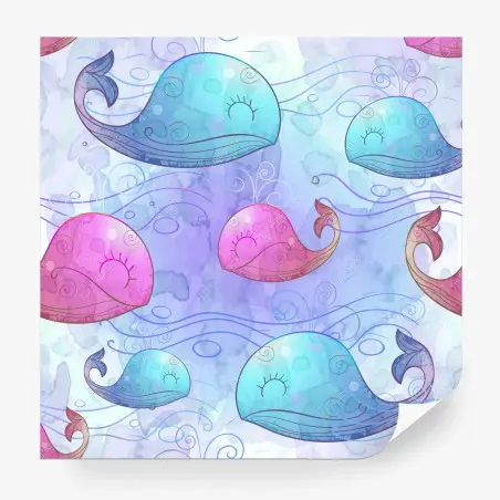 Fotomural ballenas acuareladas en tonos pastel para decoración infantil – Pixers®
