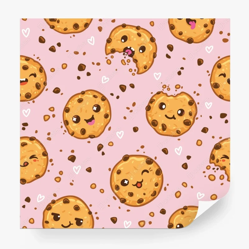 Fotomural patrón de galletas kawaii sobre fondo rosa