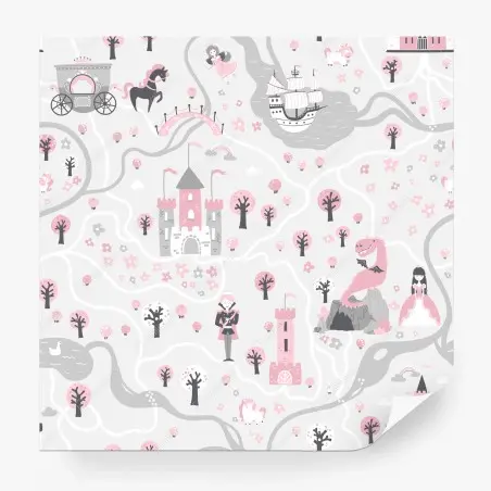 Fotomural mapa de cuento de hadas en rosa y gris – Pixers®