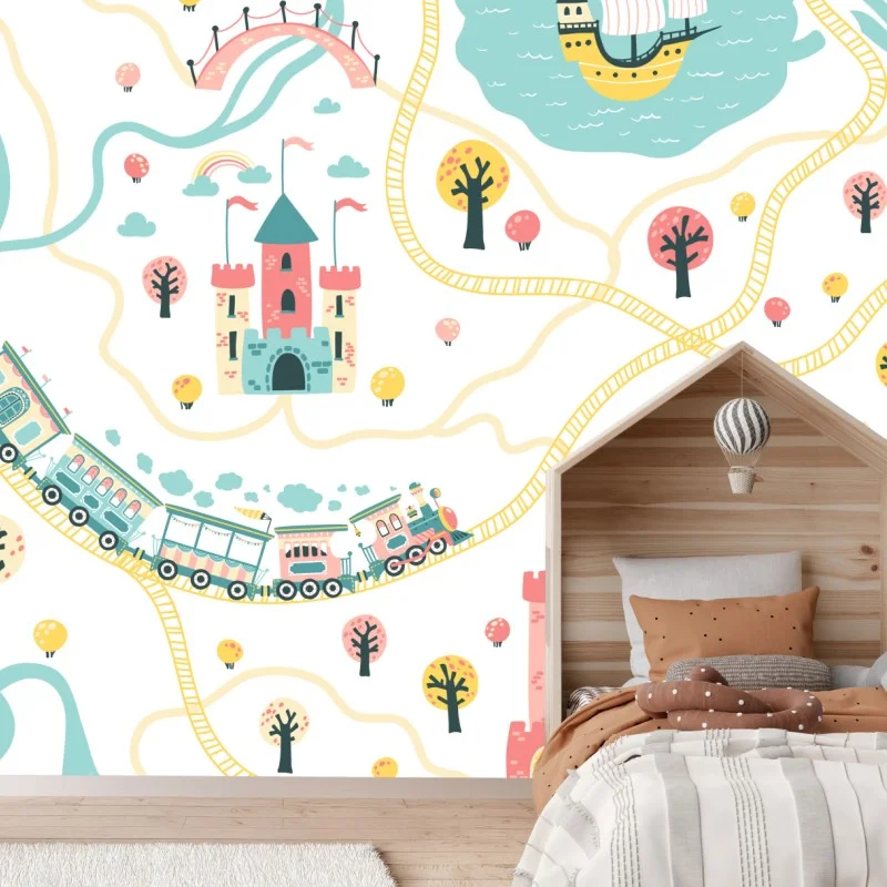 Fotomural mapa de cuento de hadas en colores pastel