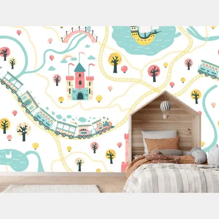 Fotomural mapa de cuento de hadas en colores pastel – Pixers®