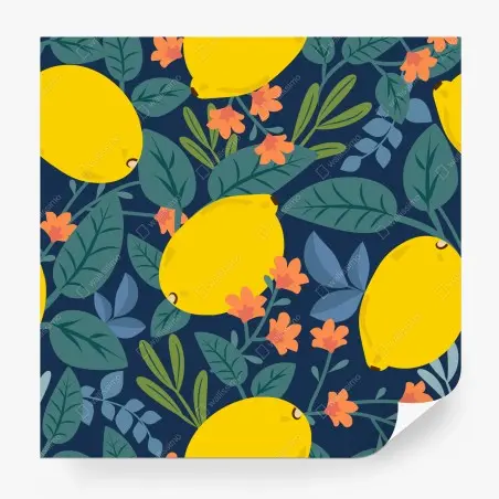 Fotomural estampado de limones y hojas sobre fondo azul – Pixers®