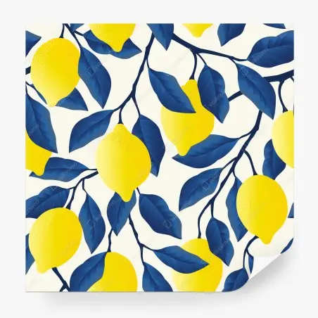 Fotomural limones y hojas azules sobre fondo claro – Pixers®