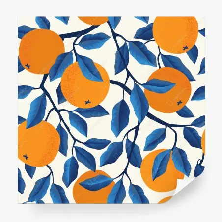 Fotomural estampado de naranjas y hojas azules – Pixers®