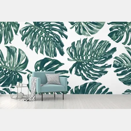 Fotomural patrón tropical de hojas de monstera en verde – Pixers®