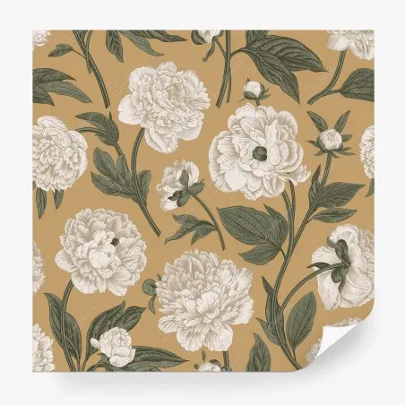 Fotomural estampado botánico de peonías sobre fondo beige – Pixers®