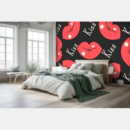 Fotomural patrón de labios y besos en tonos rojos – Pixers®