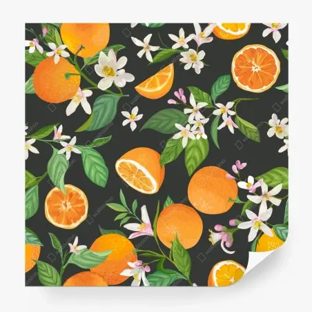 Fotomural estampado de naranjas y flores sobre fondo oscuro – Pixers®