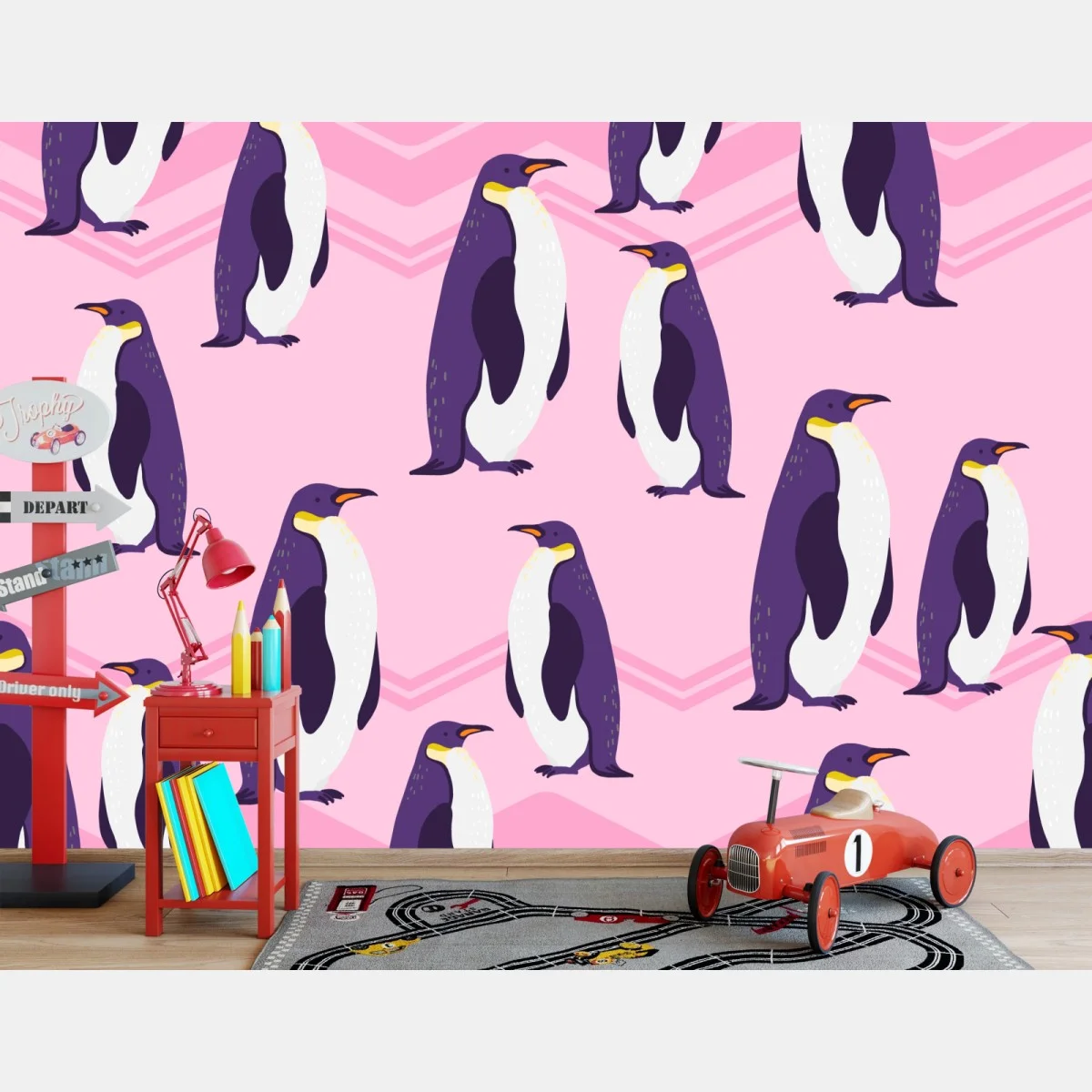 Fotomural patrón de pingüinos morados sobre fondo rosa – Pixers® Fotomural patrón de pingüinos morados sobre fondo rosa – Pixers®
