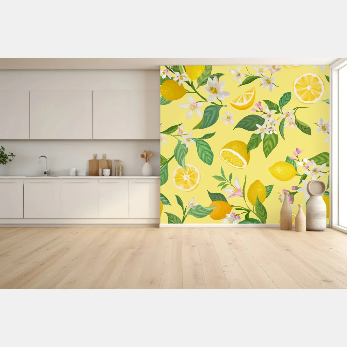 Fotomural estampado botánico de limones y flores sobre fondo amarillo – Pixers® Fotomural estampado botánico de limones y flores sobre fondo amarillo – Pixers®
