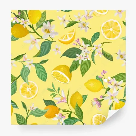 Fotomural estampado botánico de limones y flores sobre fondo amarillo – Pixers®