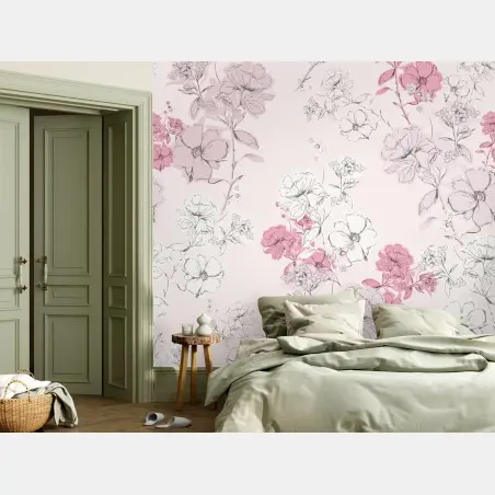 Fotomural patrón floral romántico en tonos rosa – Pixers®