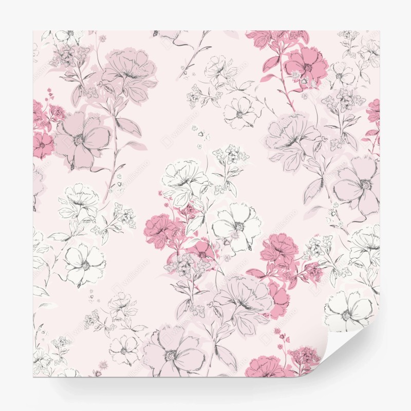 Fotomural patrón floral romántico en tonos rosa