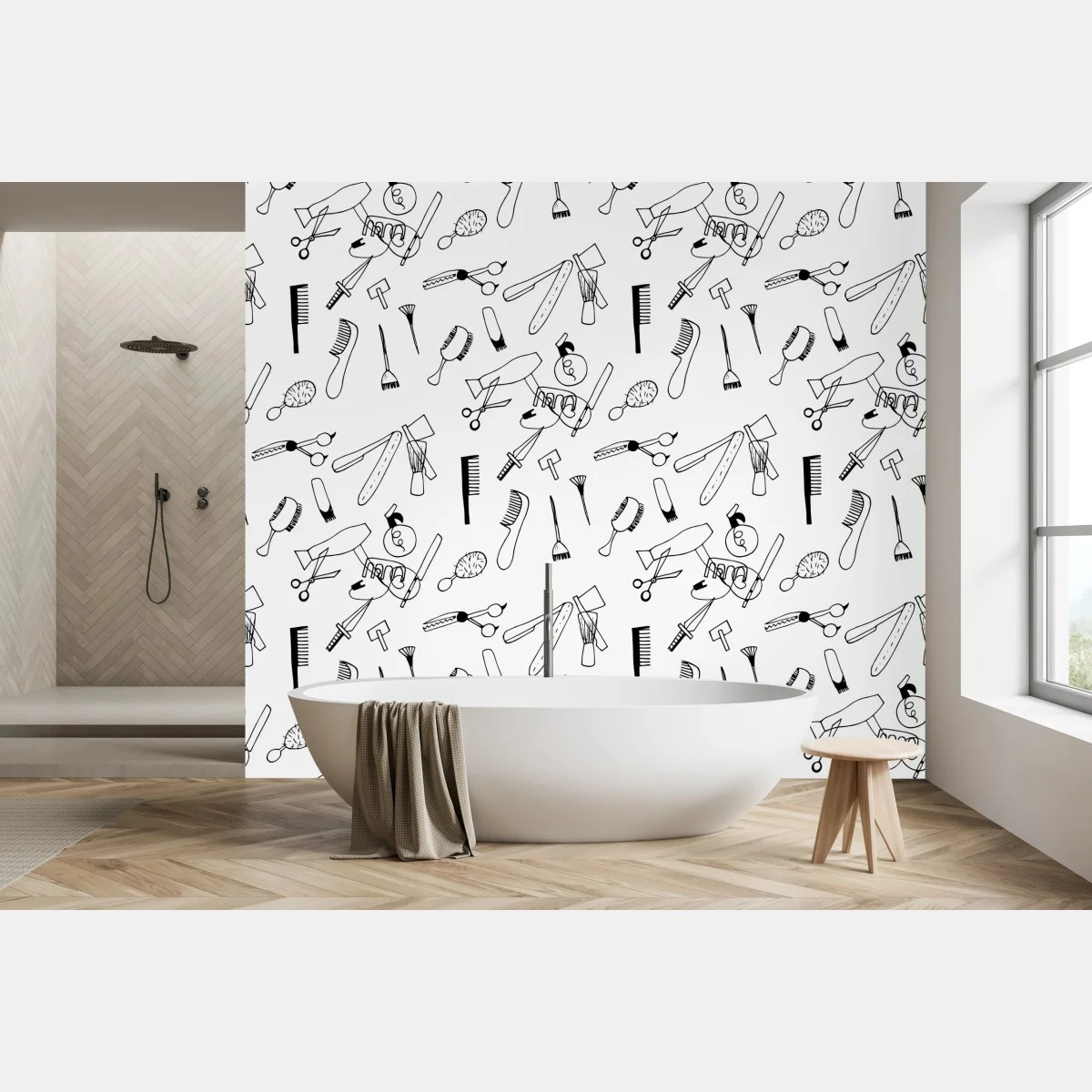 Fotomural patrón de herramientas de peluquería en blanco y negro – Pixers® Fotomural patrón de herramientas de peluquería en blanco y negro – Pixers®