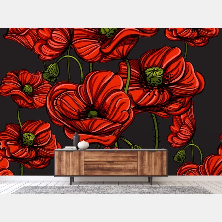 Fotomural amapolas rojas sobre fondo oscuro – Pixers®