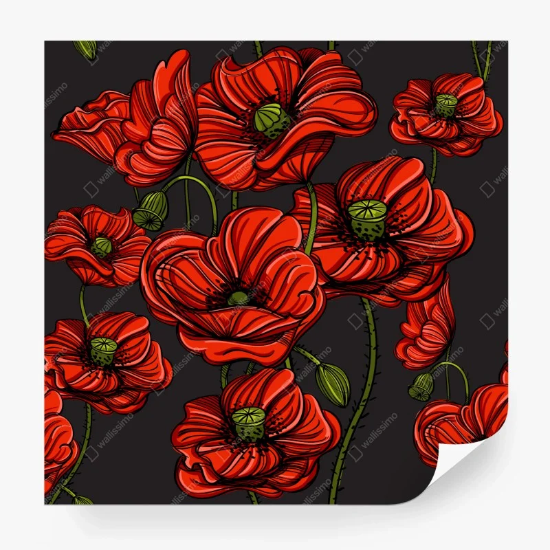 Fotomural amapolas rojas sobre fondo oscuro