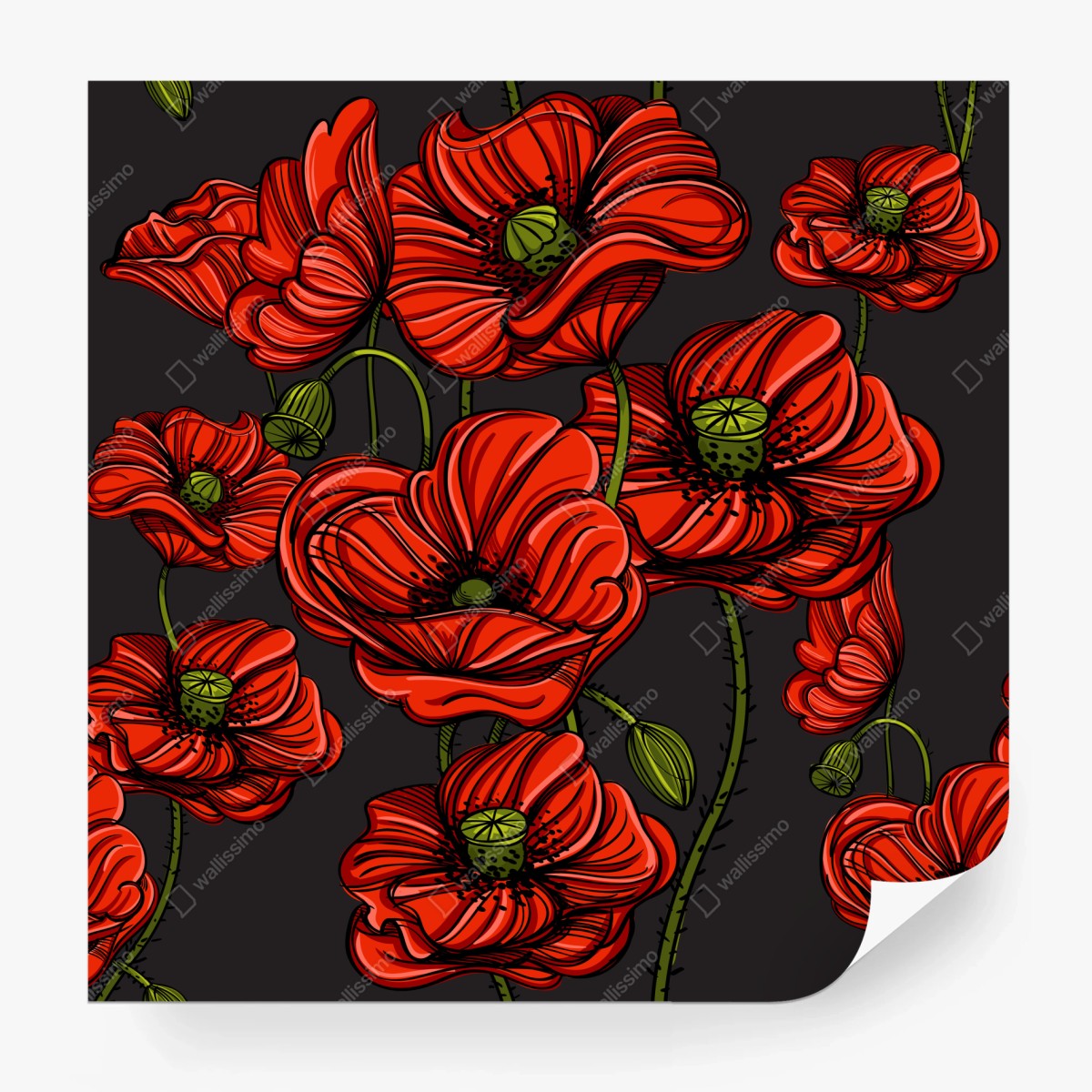 Fotomural amapolas rojas sobre fondo oscuro – Pixers®