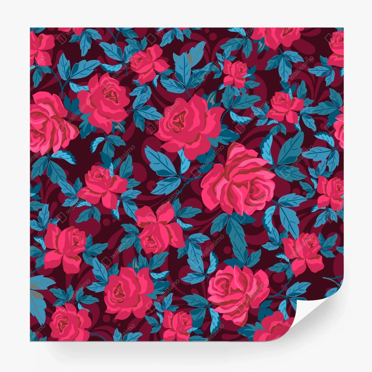 Fotomural patrón floral de rosas en tonos burdeos y azul – Pixers® Fotomural patrón floral de rosas en tonos burdeos y azul – Pixers®