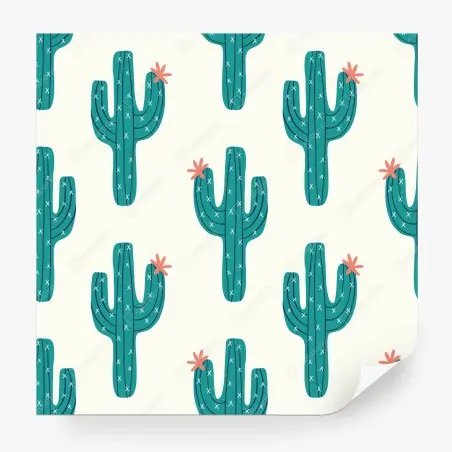 Fotomural patrón de cactus en tonos turquesa y coral – Pixers®