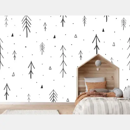 Fotomural patrón de pinos minimalista en blanco y negro – Pixers®