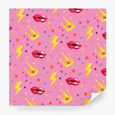 Fotomural estampado pop de coronas y labios sobre fondo rosa – Pixers®