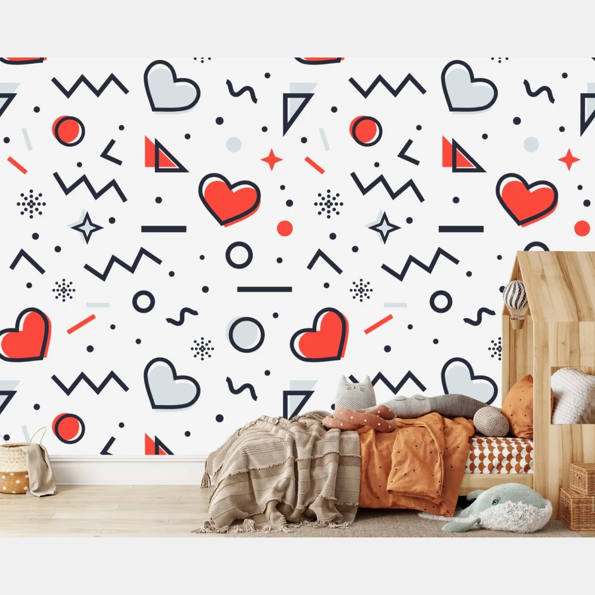 Fotomural patrón de corazones y formas geométricas estilo memphis – Pixers® Fotomural patrón de corazones y formas geométricas estilo memphis – Pixers®