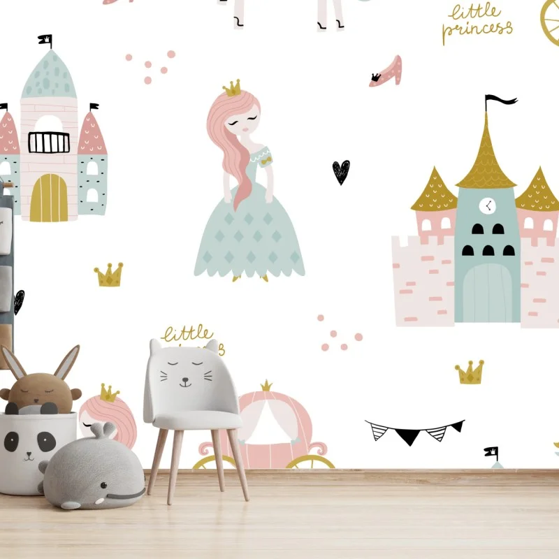 Fotomural mural infantil de princesa y castillos