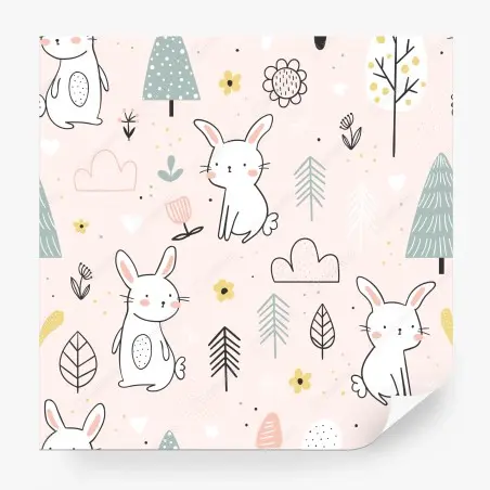 Fotomural patrón de conejitos en bosque pastel – Pixers®